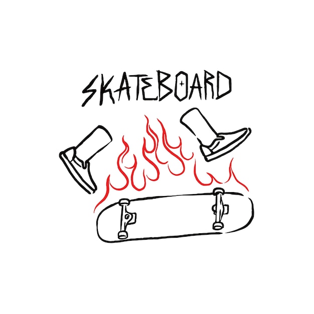 ilustración de patineta dibujada a mano vintage
