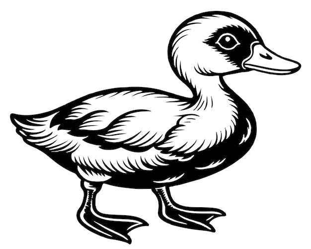 Ilustración de pato en blanco y negro aislada sobre un fondo blanco