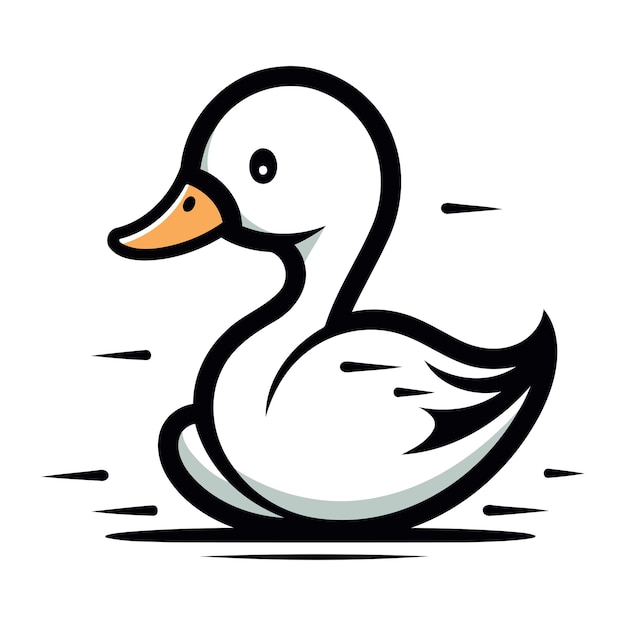 Ilustración de un pato lindo en una ilustración vectorial de fondo blanco