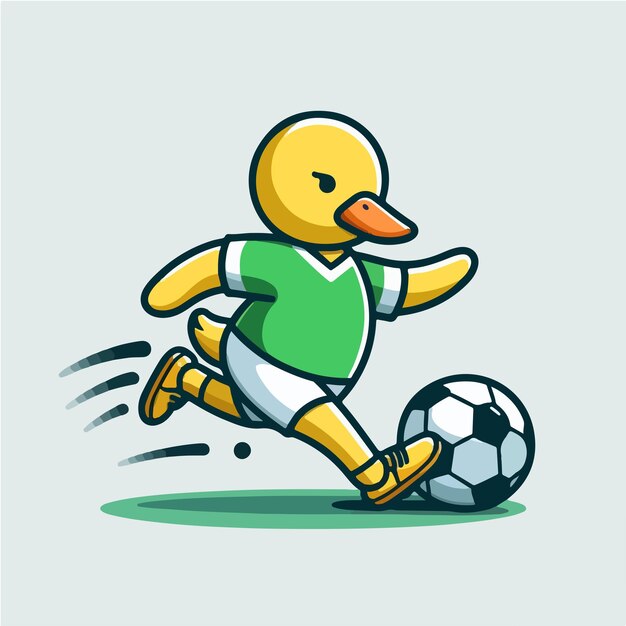 Ilustración de patos jugando a la pelota con estilo de dibujos animados plano y concepto de mascota