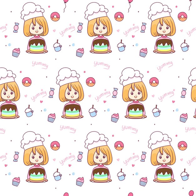 Ilustración de patrón de chef lindo estilo kawaii