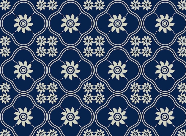 Ilustración de patrón sin costura de flor vectorial con fondo azul
