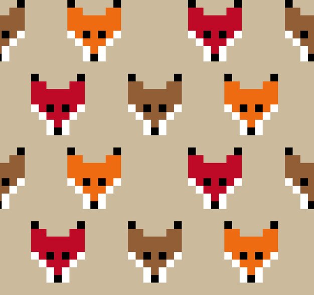 Ilustración de patrón sin costuras de 8 bits de Fox