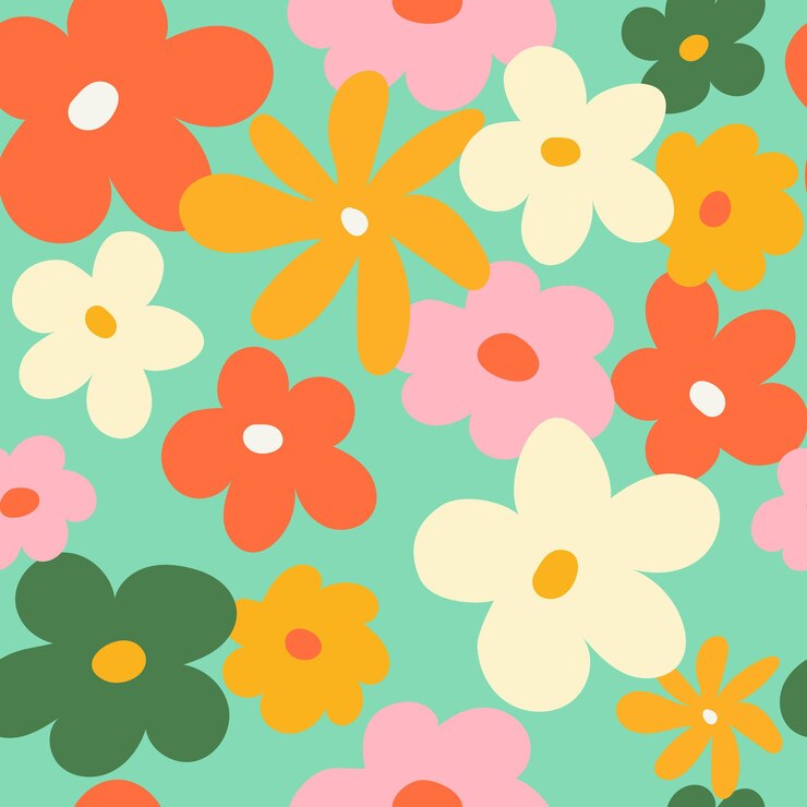 Ilustración de patrón sin costuras floral de moda Diseño de fondo de flores hippie de estilo vintage de los años 70