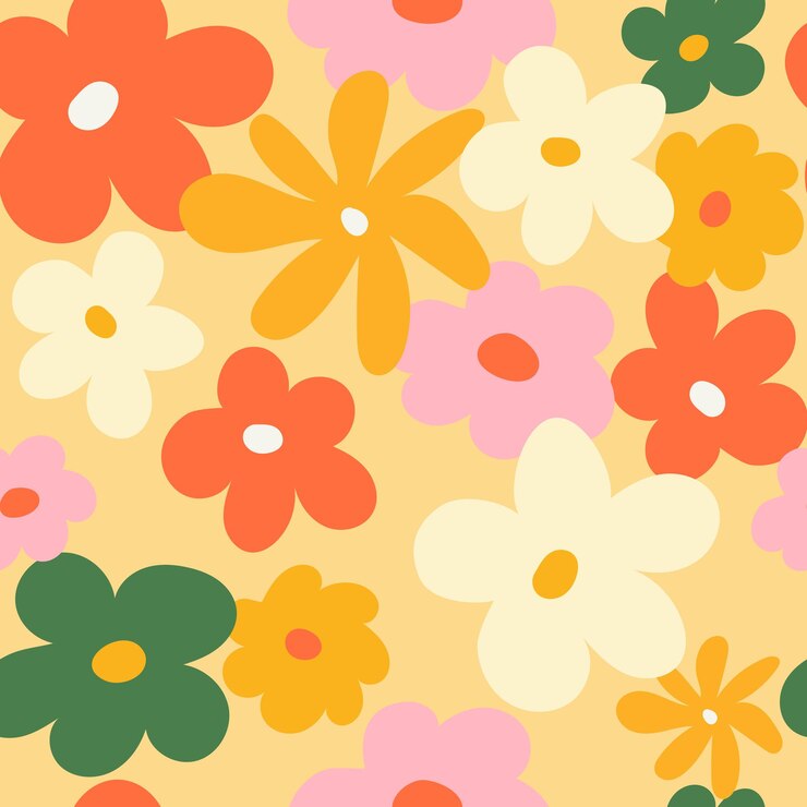 Ilustración de patrón sin costuras floral de moda Diseño de fondo de flores hippie de estilo vintage de los años 70