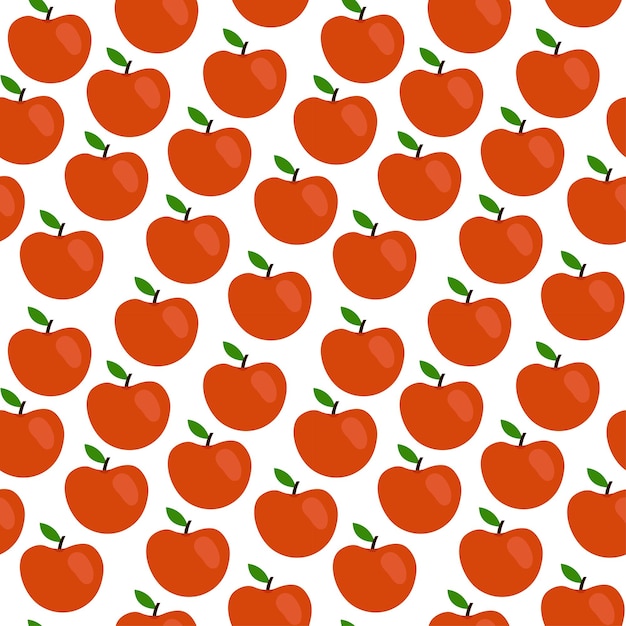 Ilustración de patrón sin costuras con manzanas rojas y hojas en fila