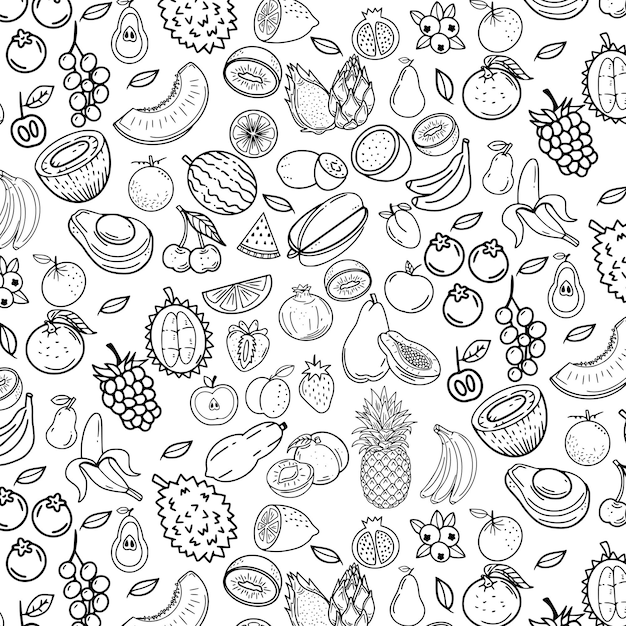 Ilustración de patrón de los elementos vectoriales del dibujo de líneas de frutas