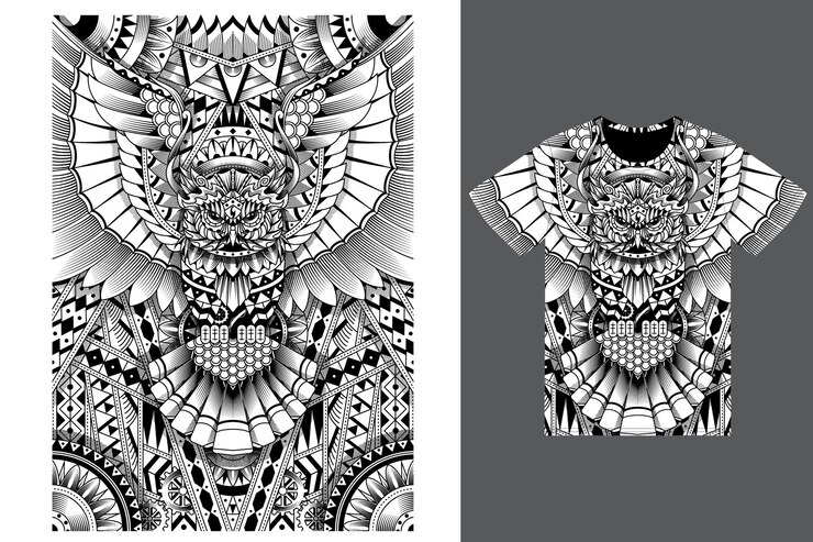 Vector ilustración de patrón étnico de búho con vector premium de diseño de camiseta