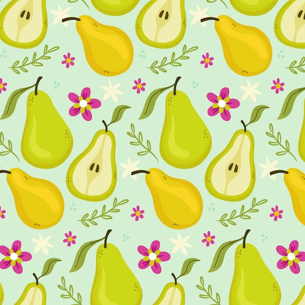 Vector ilustración de patrón floral y fruta de diseño plano