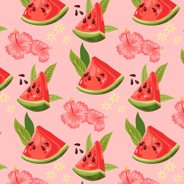 Vector ilustración de patrón floral y fruta de diseño plano