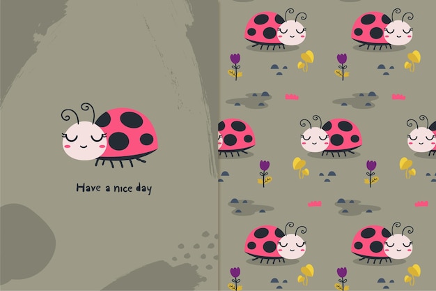 Ilustración y patrón de lady bug