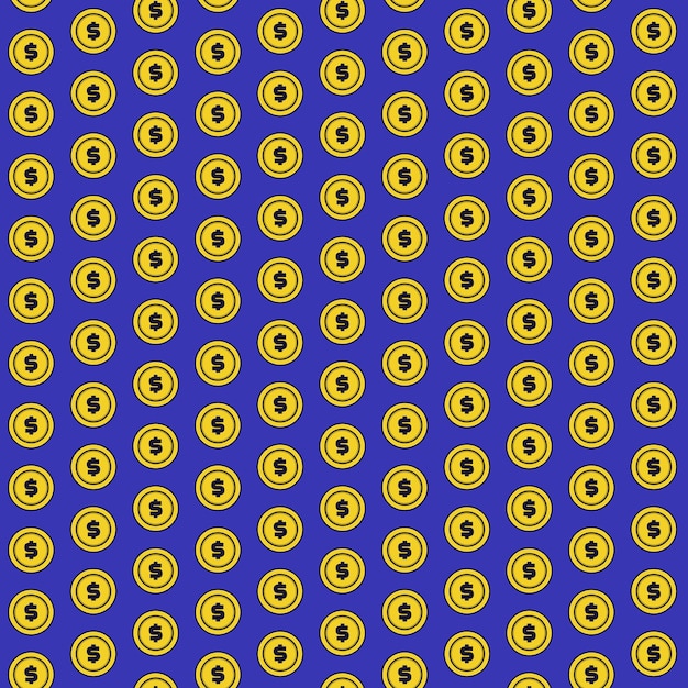Ilustración de patrón de moneda de oro en estilo de vector de dibujos animados para textura