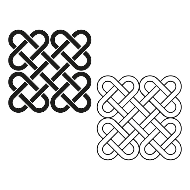 Ilustración del patrón del nudo Tejido blanco negro Diseño de bucle entrelazado Símbolo celta vectorial