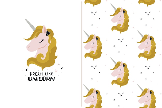 Ilustración y patrón de unicornio de ensueño con colores para bebés