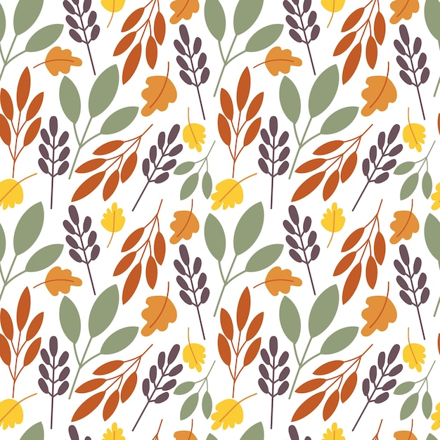 Ilustración de patrón vectorial ramas de colores brillantes y hojas de otoño