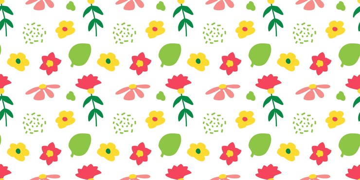 Ilustración de patrones sin costuras de flores coloridas en el arte de estilo infantil Gordo floral sin fin de fondo brillante divertido formas simples de la naturaleza papel tapiz de primavera para envolver a los niños