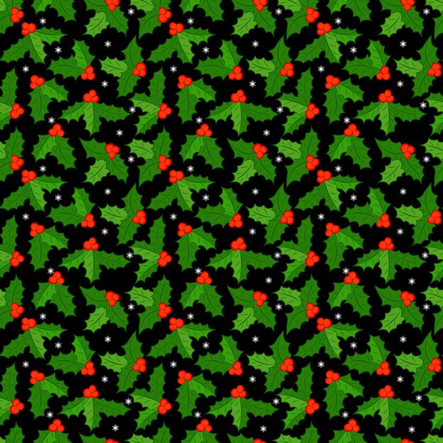 Ilustración de patrones sin fisuras de bayas de acebo de Navidad