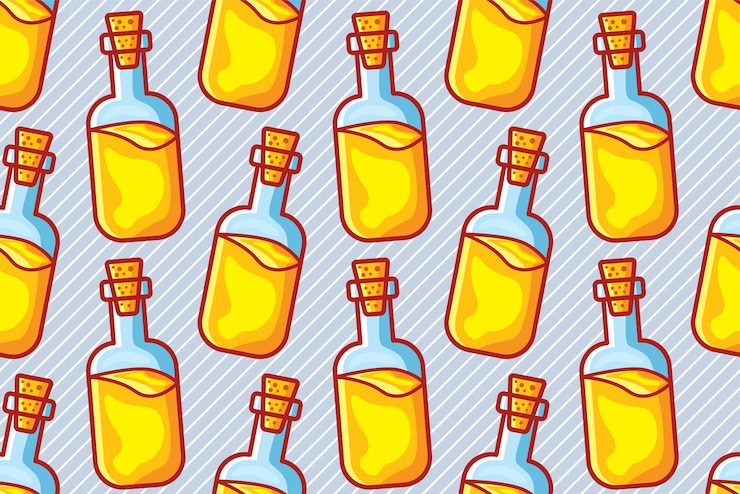 Vector ilustración de patrones sin fisuras de botella de aceite de oliva