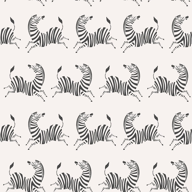 Ilustración de patrones sin fisuras dibujados a mano con cebra. animales de safari fondo exótico de la selva. para