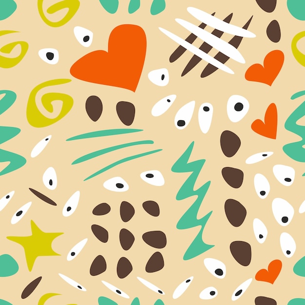 Ilustración de patrones sin fisuras de doodle de dibujos animados retro colorido Fondo de pantalla de dibujo psicodélico divertido