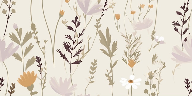 Ilustración de patrones sin fisuras de flores coloridas Estilo infantil fondo de garabato floral divertido básico