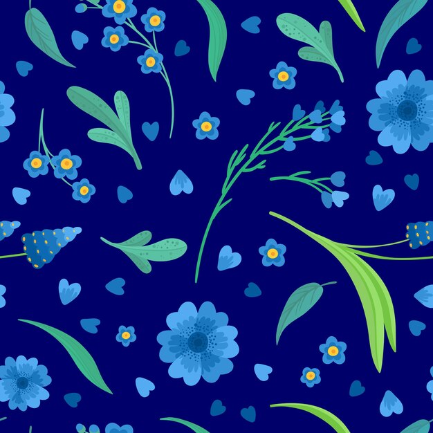 Ilustración de patrones sin fisuras de flores de flores azules