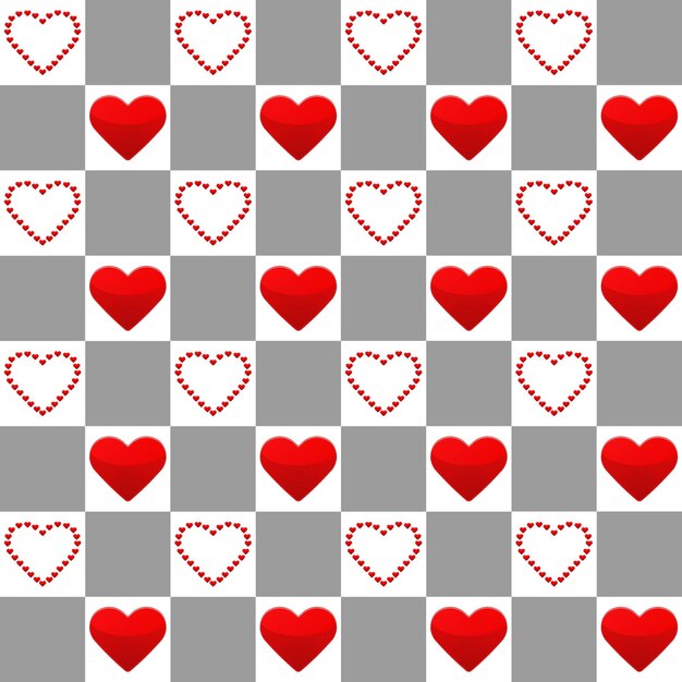 Ilustración de patrones sin fisuras con uno grande y muchos pequeños corazones rojos