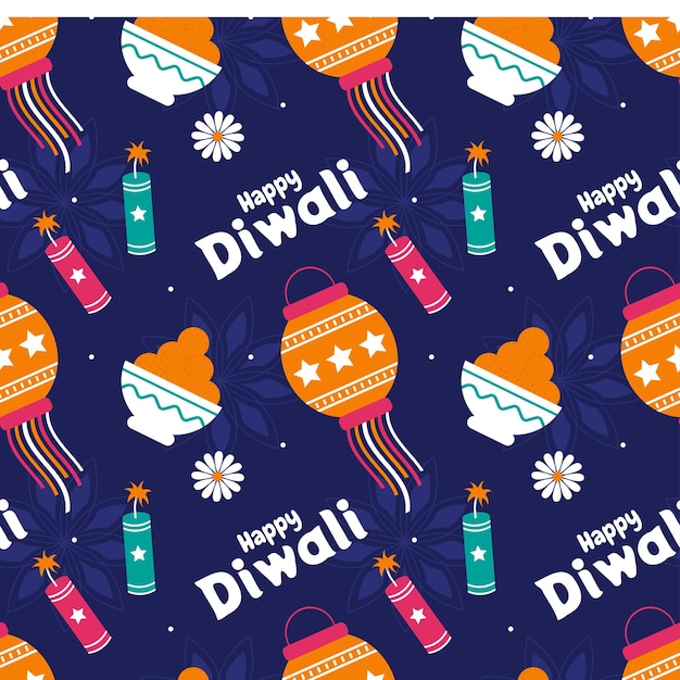 Ilustración de patrones sin fisuras de happy diwali con plantilla de diseño de adornos del festival de la luz de la india