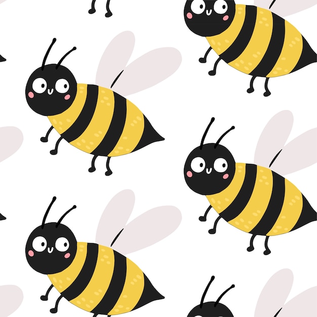 Vector ilustración de patrones sin fisuras de vector de bebé dibujado a mano con abeja linda. diseño plano de estilo escandinavo.