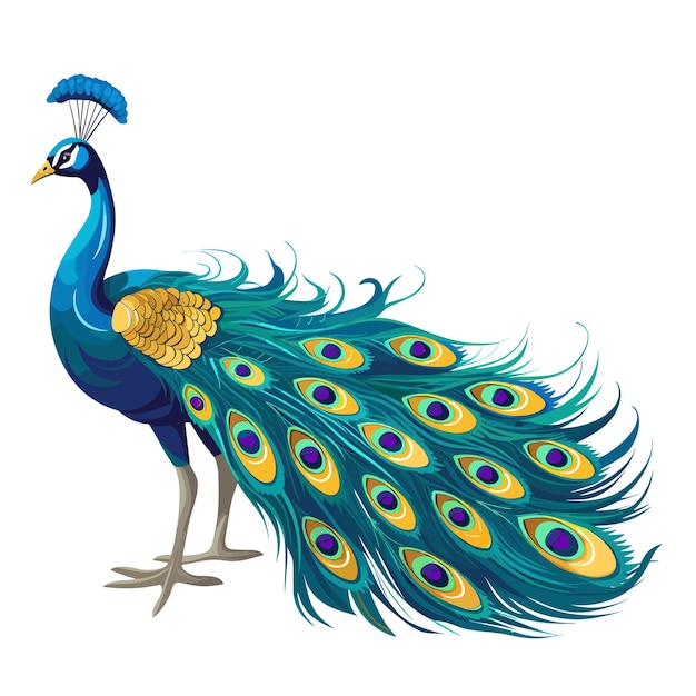 Ilustración de pavo real de color sólido dibujado a mano