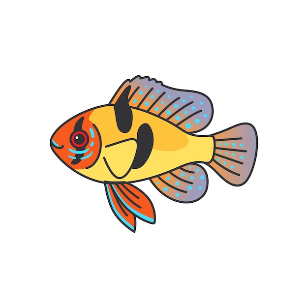 Ilustración de peces cíclidos mariposa de América del Sur