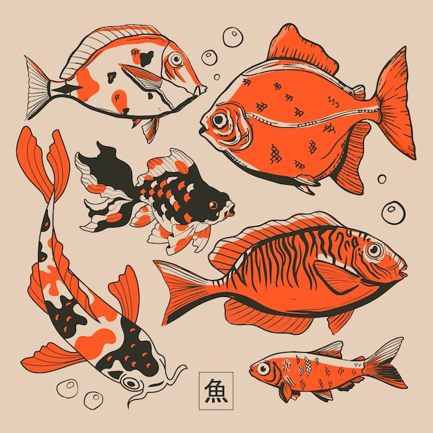 Ilustración de peces dibujada a mano