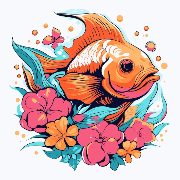 ilustración de peces y flores