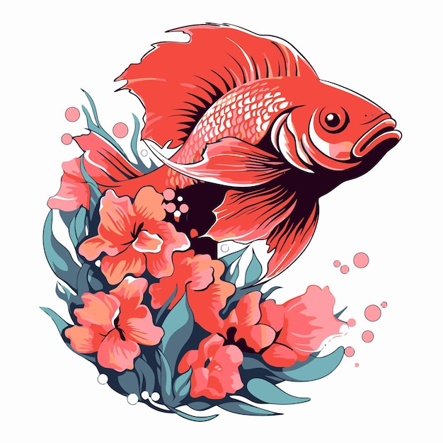 Ilustración de peces y flores