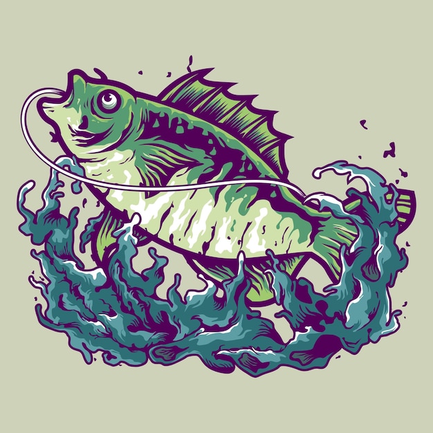 Vector ilustración de peces grandes pescando 7 diseños.