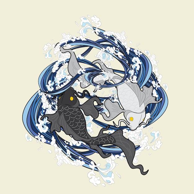 ilustración de peces koi con estilo japonés