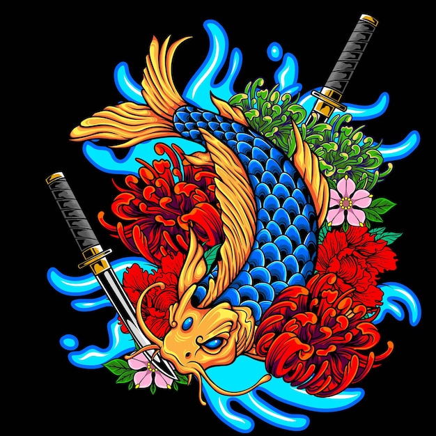 Ilustración de peces koi con vector de stock de calidad premium