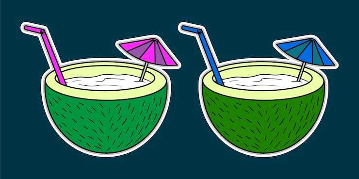 Vector ilustración de la pegatina de doodle de la bebida de coco