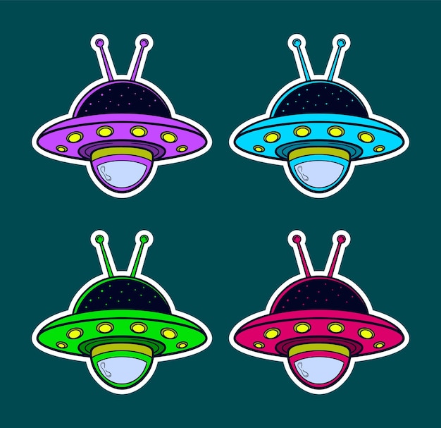 Vector ilustración de una pegatina de doodle ufo muy linda