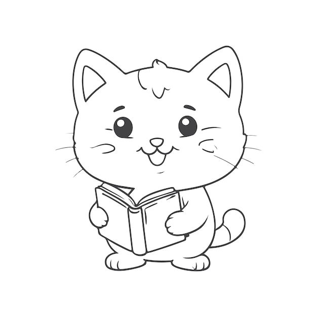 ilustración de una pegatina de gato linda que lleva un libro