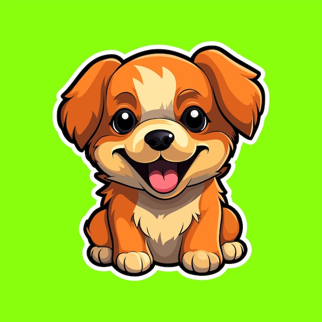 Ilustración de una pegatina de perro sonriente de color naranja