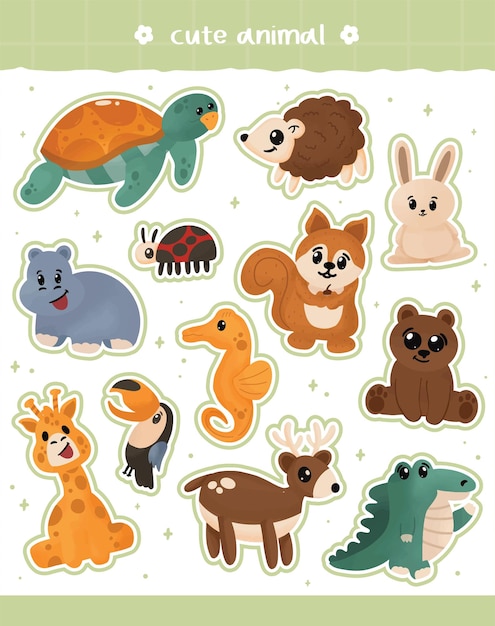 Ilustración de pegatinas de animales muy bonitas