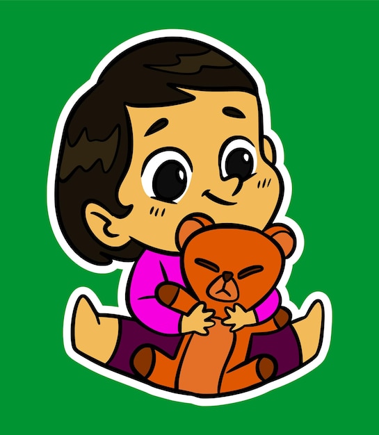 Ilustración de pegatinas de Doodle para bebés jugando