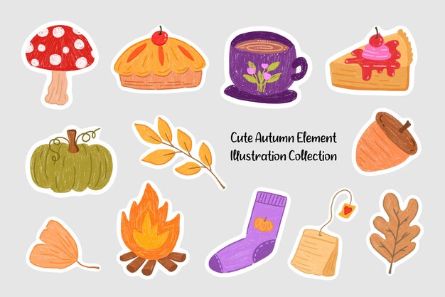 Ilustración de las pegatinas de los elementos de otoño