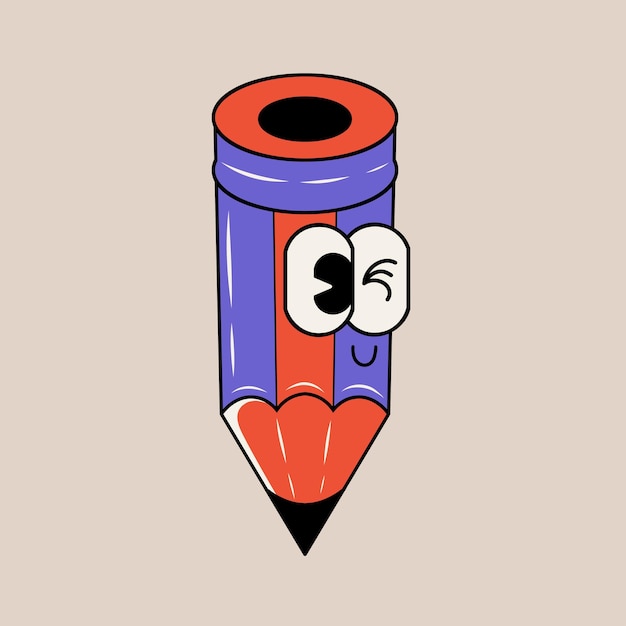 Ilustración de pegatinas de lápiz de personaje lindo de Doodle