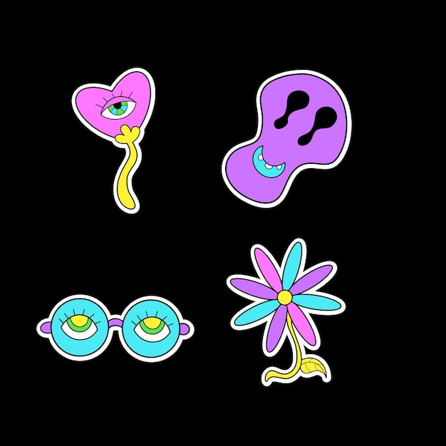 Ilustración de pegatinas psicodélicas vibrantes