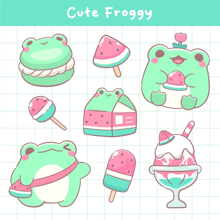 Vector ilustración de pegatinas de rana linda de kawaii para niños