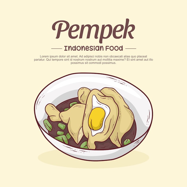 Ilustración de pempek palembang dibujada a mano