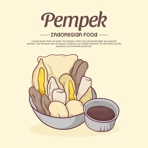 Ilustración de pempek palembang dibujada a mano
