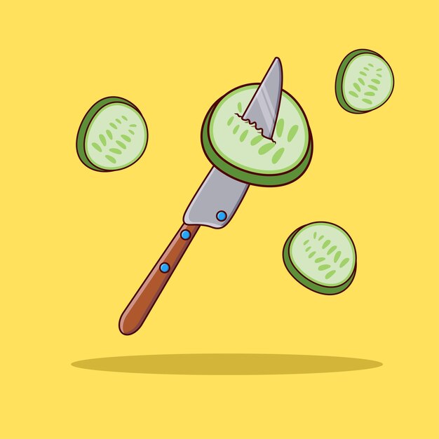 ilustración de pepino y cuchillo como icono de comida